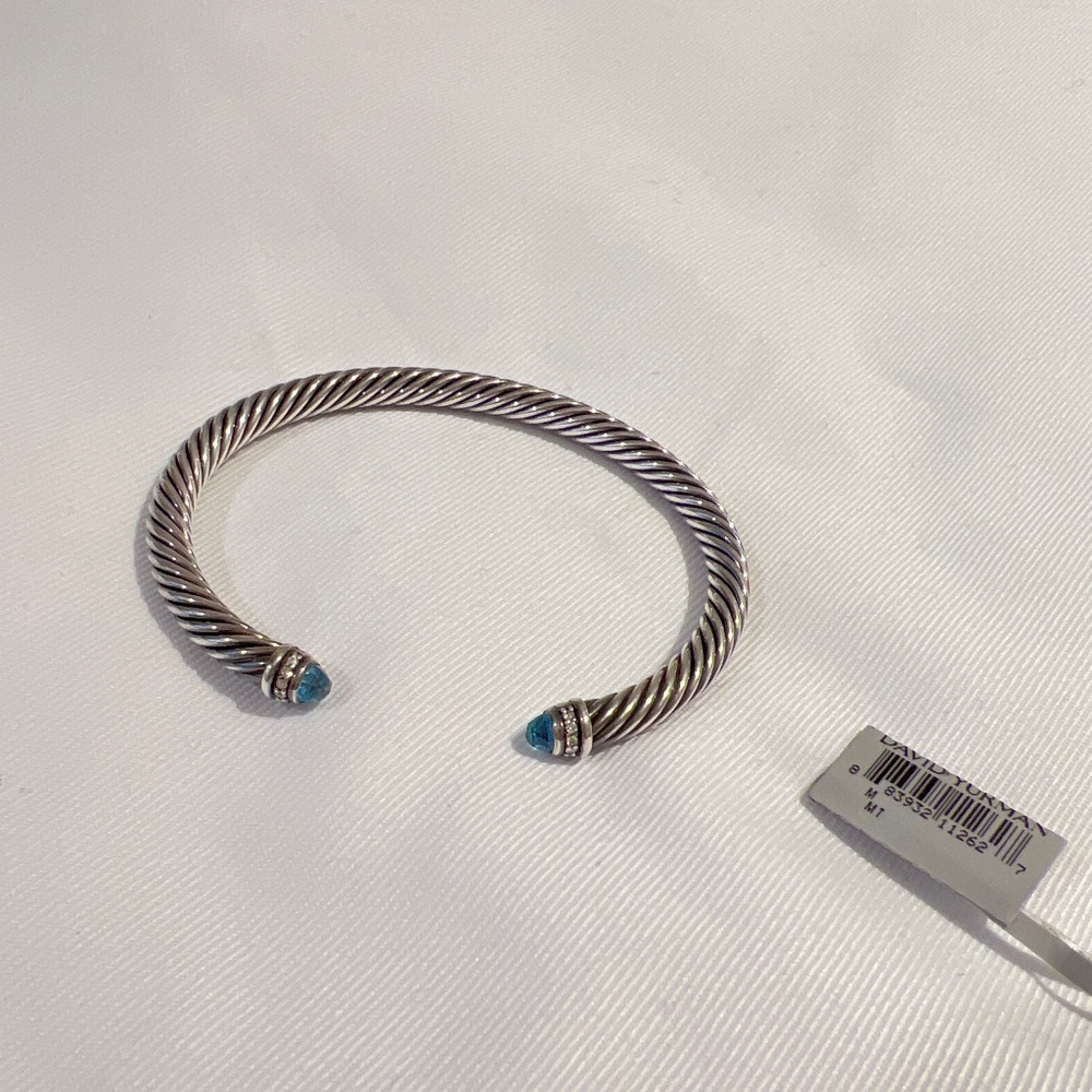 Cable Classics Bracelet in Sterling Silver with Blue Topaz and Pavé Diamonds